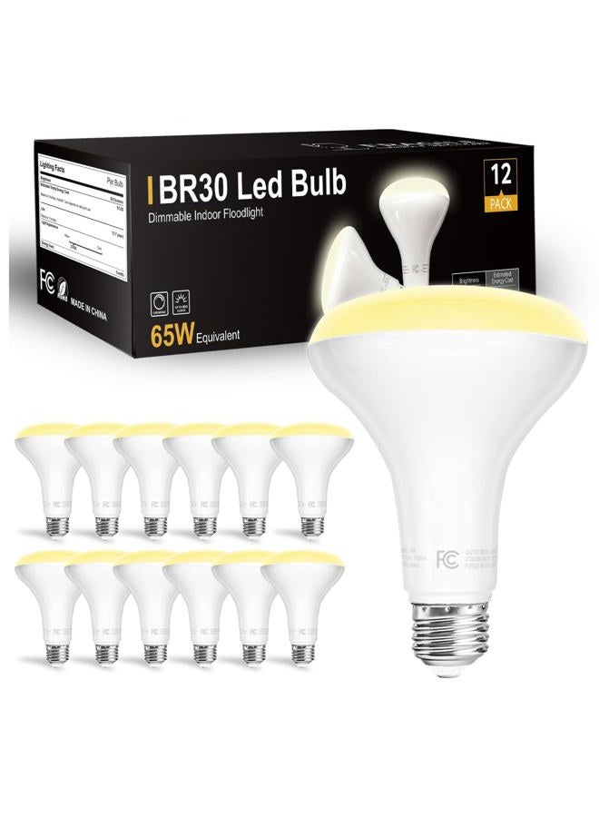 dalattin 12 Pack BR30 LED Bulbs 65W Equivalent, Dimmable Indoor Flood Lights 2700K Soft White, 9W, 800 Lumens, E26 Base, LED Recessed Light Bulb for Living Room, Bedroom, Bathroom, Kitchen - Image 1
